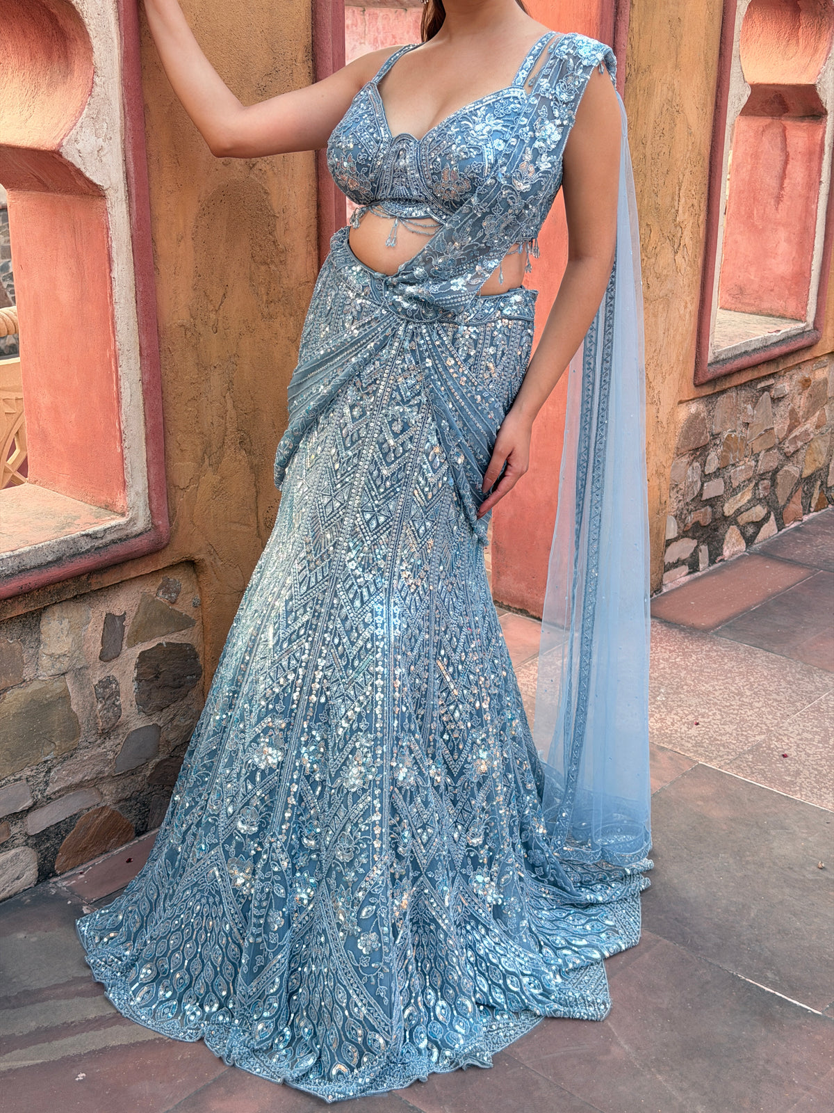 Sequin & Cutdana Handwork Fish-Cut Lehenga