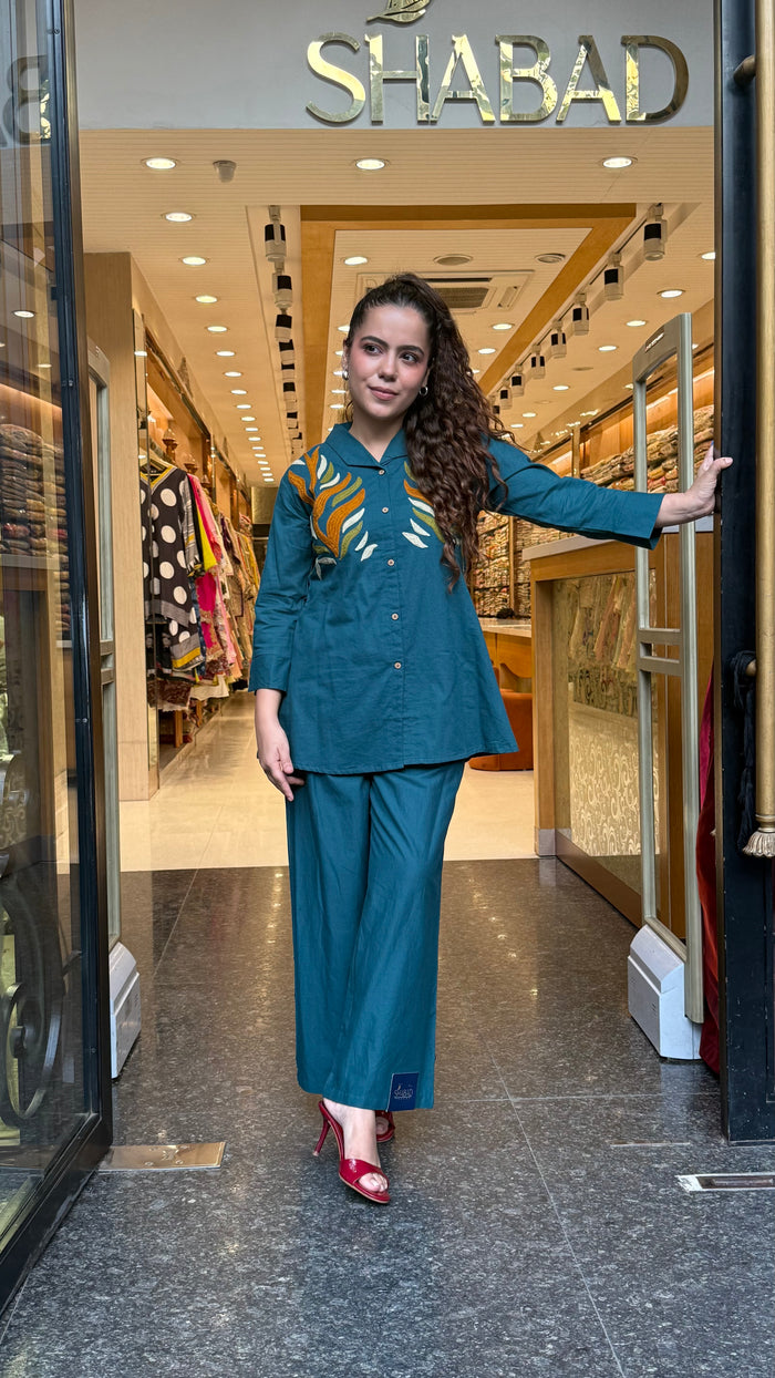 Women's Cotton Co-Ord Set with Thread Embroidery | Casual Ethnic Co-Ord Set (Up to Size 44)