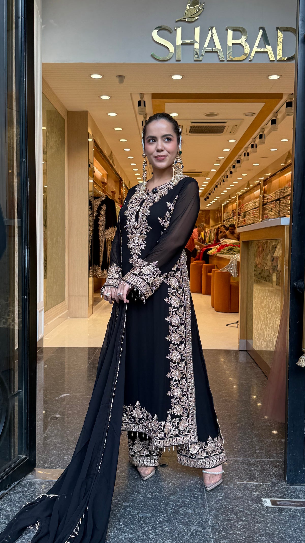 Elegant Georgette Thread Embroidered & Beaded Suit Set ( 46 size sides will be plain customisation available if handwork needed )