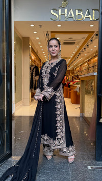 Elegant Georgette Thread Embroidered & Beaded Suit Set ( 46 size sides will be plain customisation available if handwork needed )