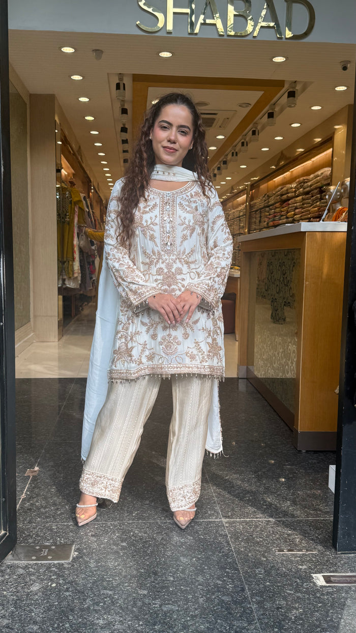 Beads Embellished Designer Suit Set with Brocade Pants