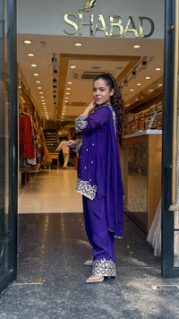 Designer Chinon Suit Set with Dori & Sequin Work