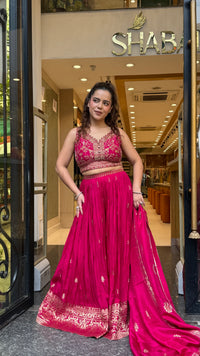 Silk Indo-Western Set with Dabka, Pearl & Stone Work Blouse and Banarasi Weaving Bottom