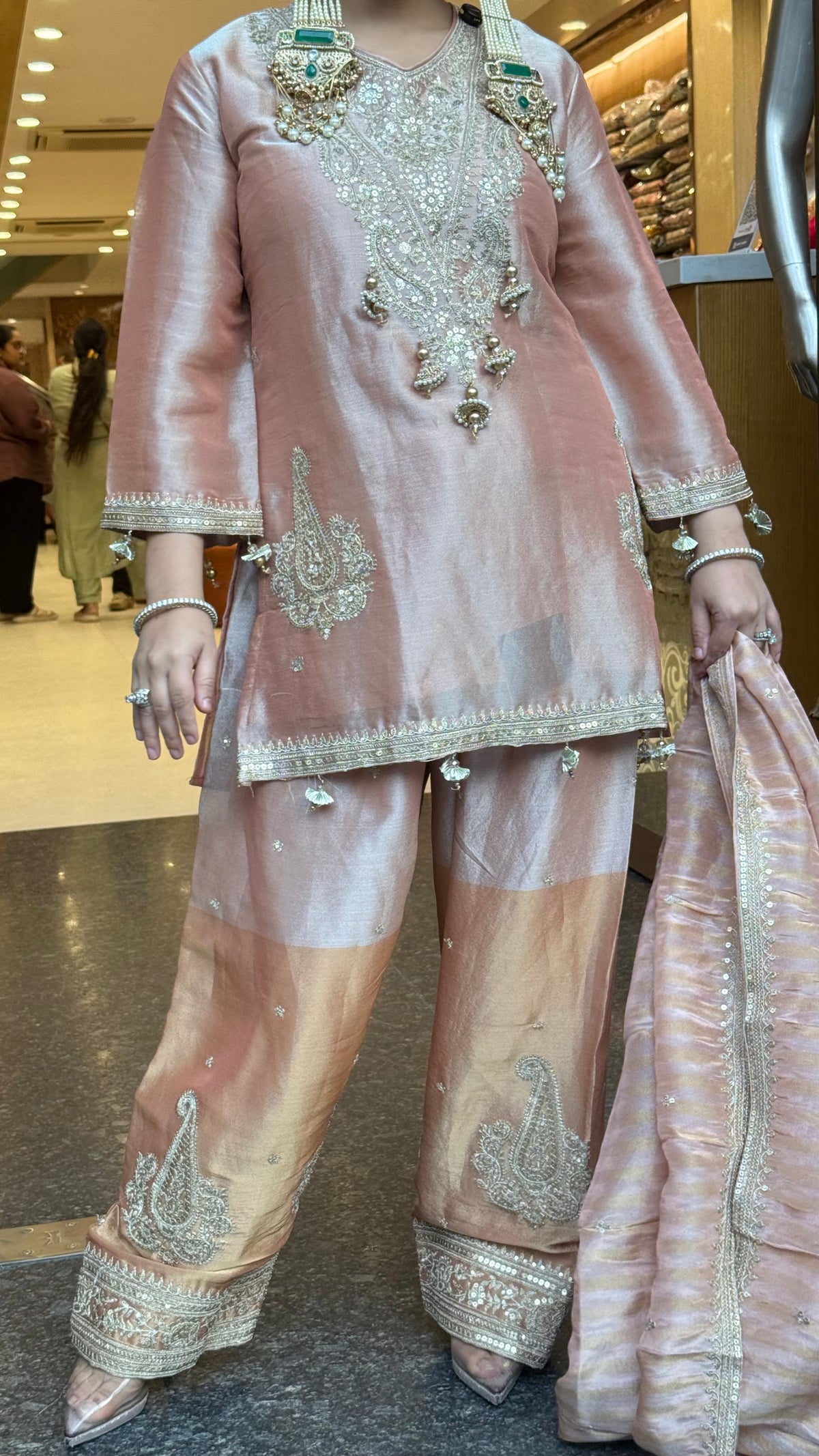 Budget-Friendly Dori Work Suit Set in Shimmer Silk | Sizes Up to 46