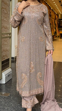 Designer Pakistani Georgette Suit Set with Sequin Shirt & Beads Work