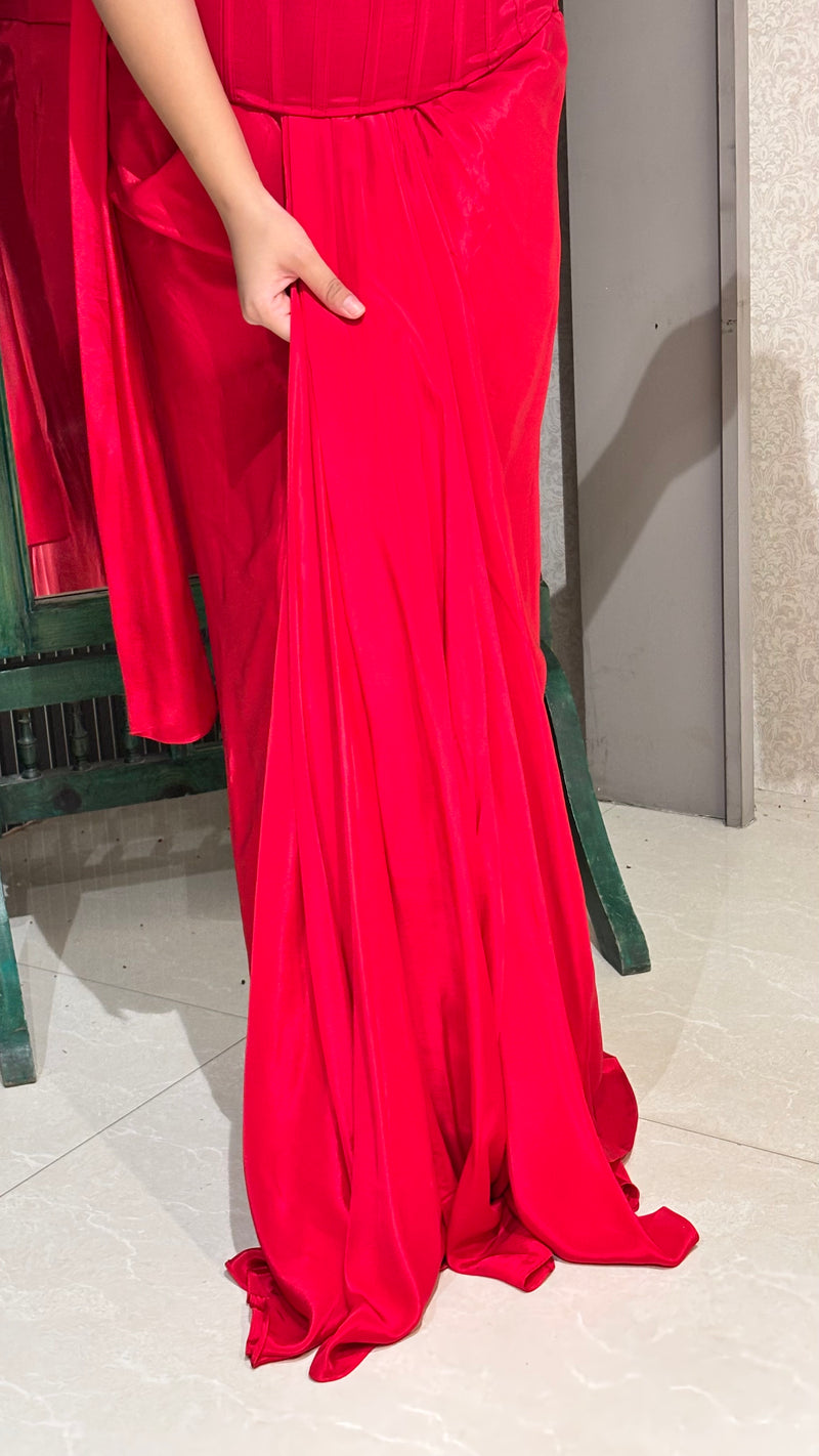 Drape Collection Crepe Saree with Corset Blouse & Choker Dupatta