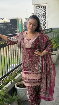 Budget Friendly Printed Cotton Suit with Lace Work