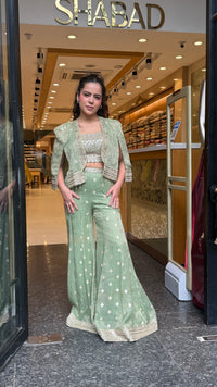 Banarsi Shimmer Indo-Western Set with Handwork Mirror Jacket | Upto Size 40