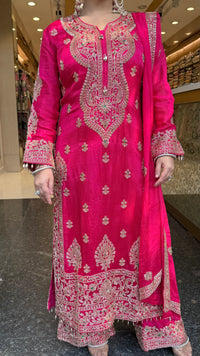 Designer Chinon Suit Set with Multicolour Stone & Beads Work (customisation available for 46/48 size)