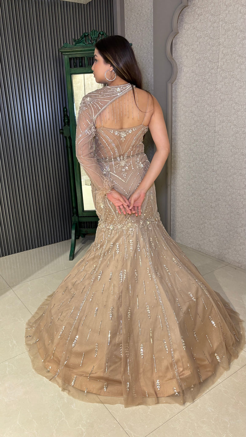 Designer Fish-Cut Gown with Sequin, Cutdana & Dori Work