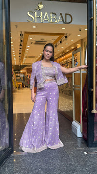 Banarsi Shimmer Indo-Western Set with Handwork Mirror Jacket | Upto Size 40