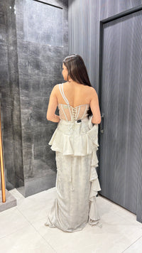 Lycra Saree with Pearl, Cut Dana & Mirror Work Corset Blouse