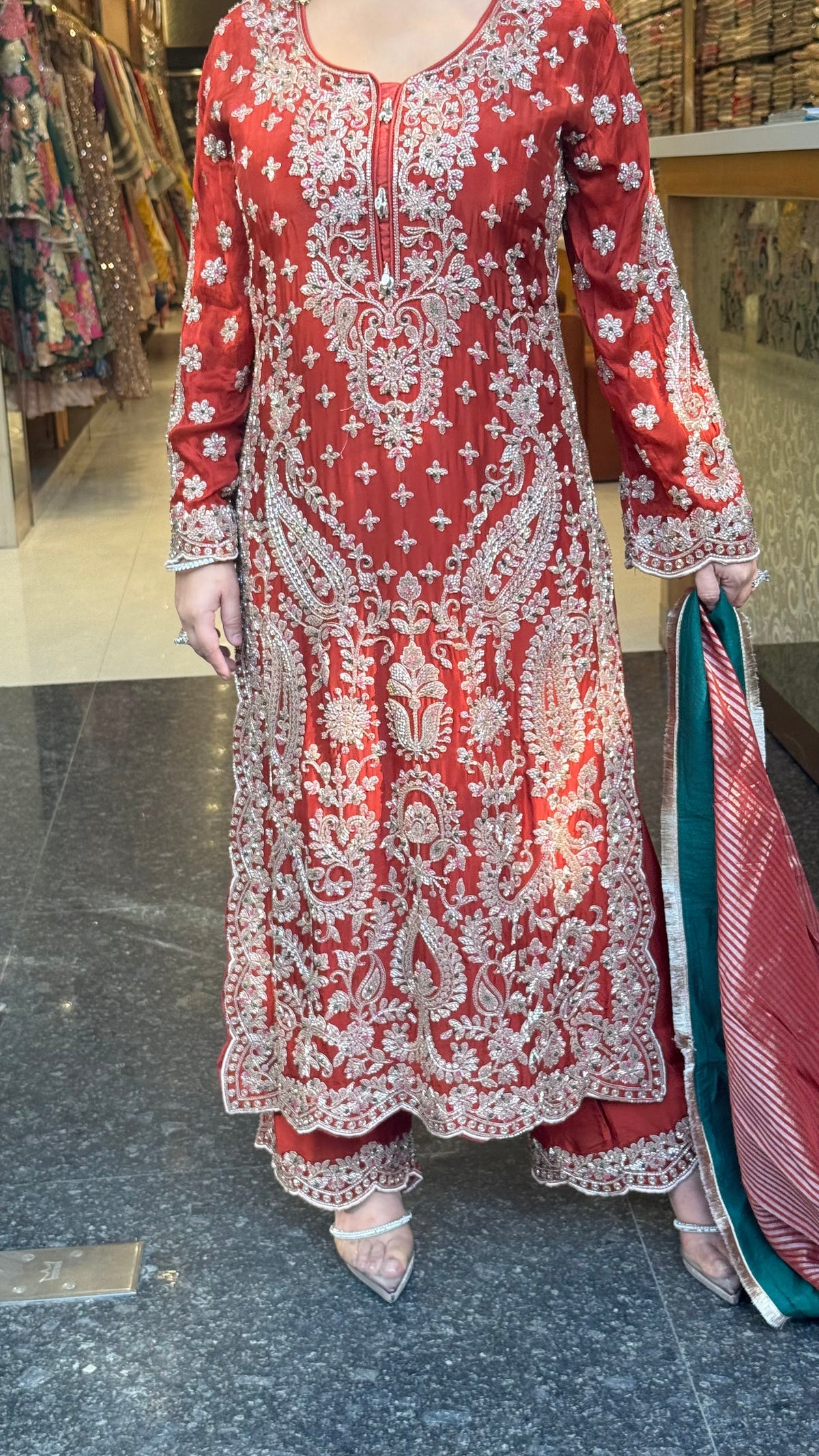 Elegant Satin Silk Suit Set with Multicolour Stone & Beads Work | Size Up to 46