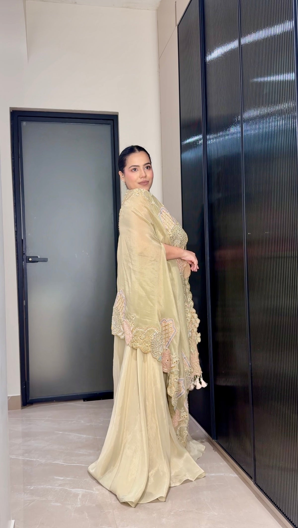 Shimmer Silk Indo-Western 3-Piece Set with Pearl & Cutdana Work