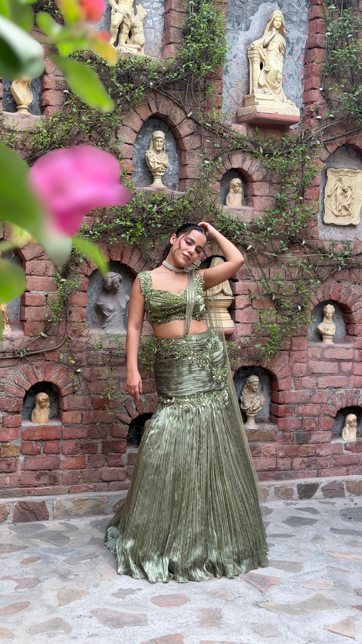 Shimmer Tissue Lehenga with Stone, Sequin, Pearl, Swarovski & Cutdana Work