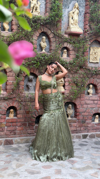 Shimmer Tissue Lehenga with Stone, Sequin, Pearl, Swarovski & Cutdana Work