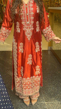 Beads & Thread Embroidered Dupion Silk Suit Set | Festive & Wedding Wear | Size Up to 46