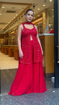 Elegant Georgette Suit Set with Handwork Shirt & Cutdana Sequin Detailing (sleeves available)