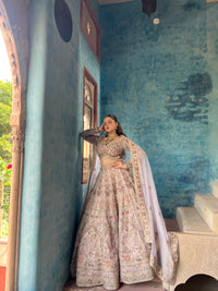 Elegant Soft Organza Lehenga with Thread Embroidery, Dori Work, Cutdana Sequins & Pearl Detailing