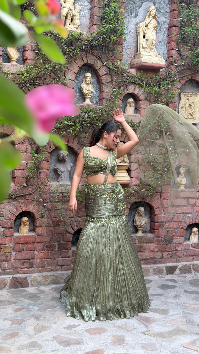 Shimmer Tissue Lehenga with Stone, Sequin, Pearl, Swarovski & Cutdana Work