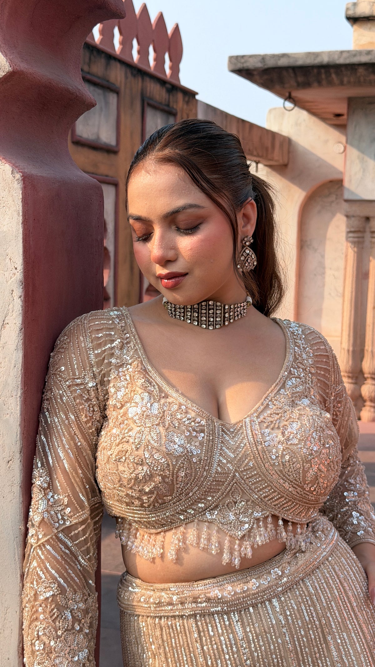 Fish-Cut Lehenga with cutdana, Pearls & Sequin Work | Designer Lehenga