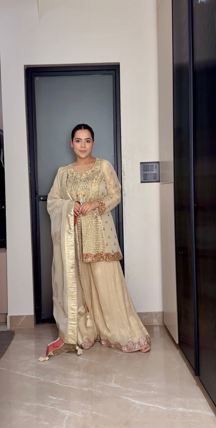 Shimmer Silk Mirror Work Suit Set – Elegant Sequins Finish