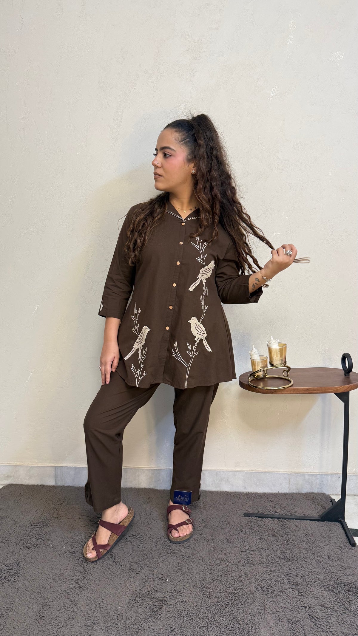Appliqué Work Linen Co-Ord Set for Women