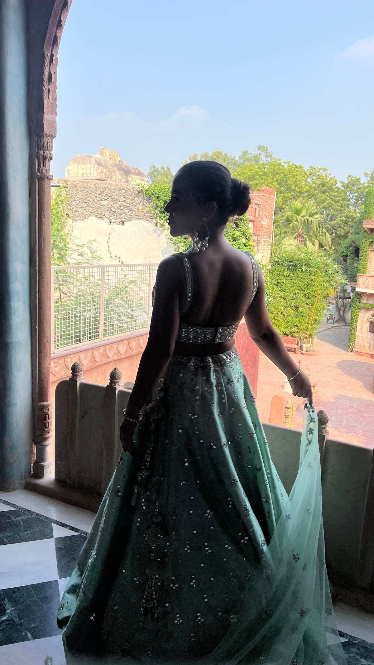 Elegant Raw Silk Lehenga with Intricate Mirror Work