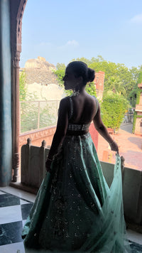 Elegant Raw Silk Lehenga with Intricate Mirror Work