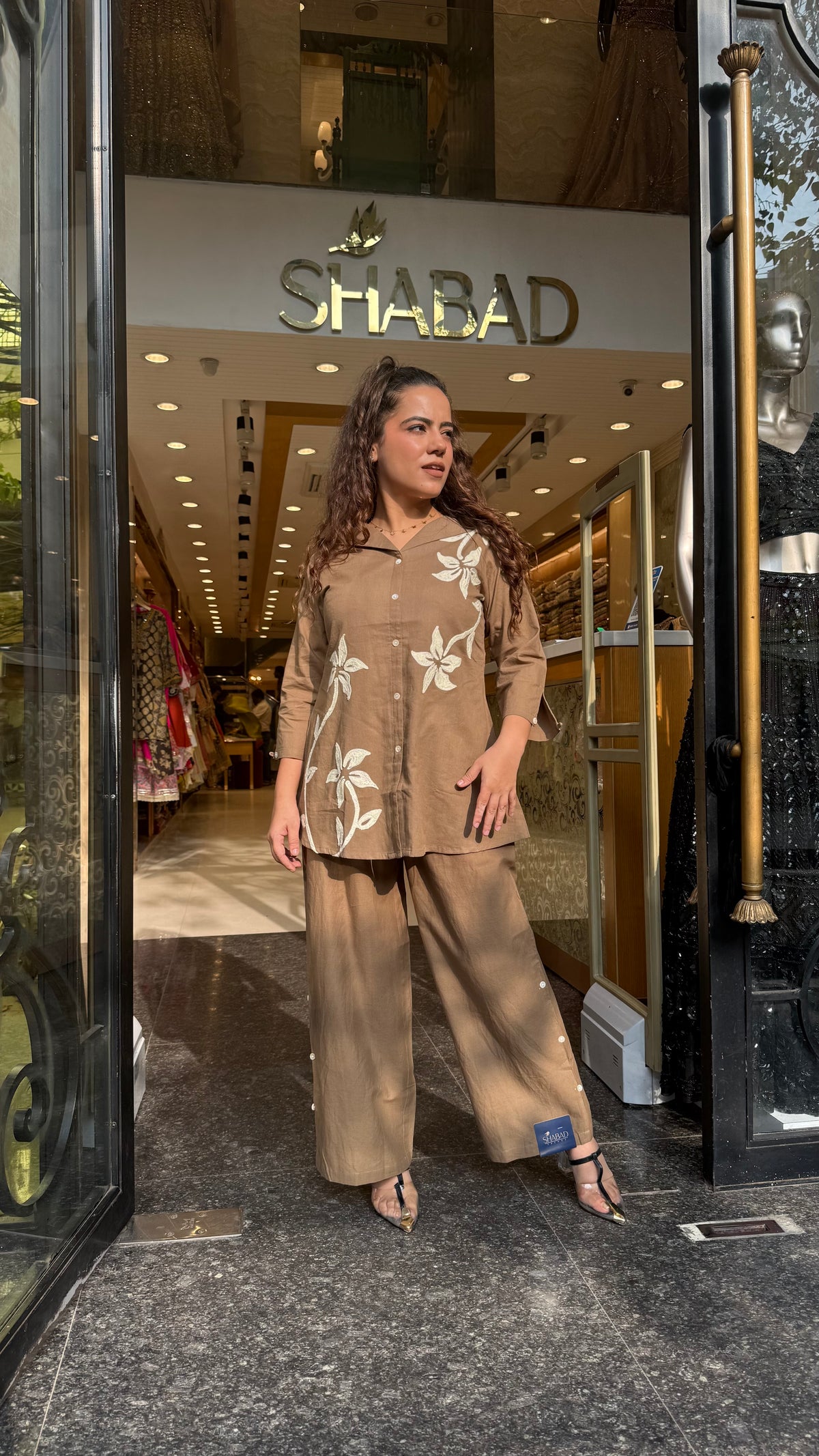 Cotton Appliqué Work Co-Ord Set with Bell Bottom Pants