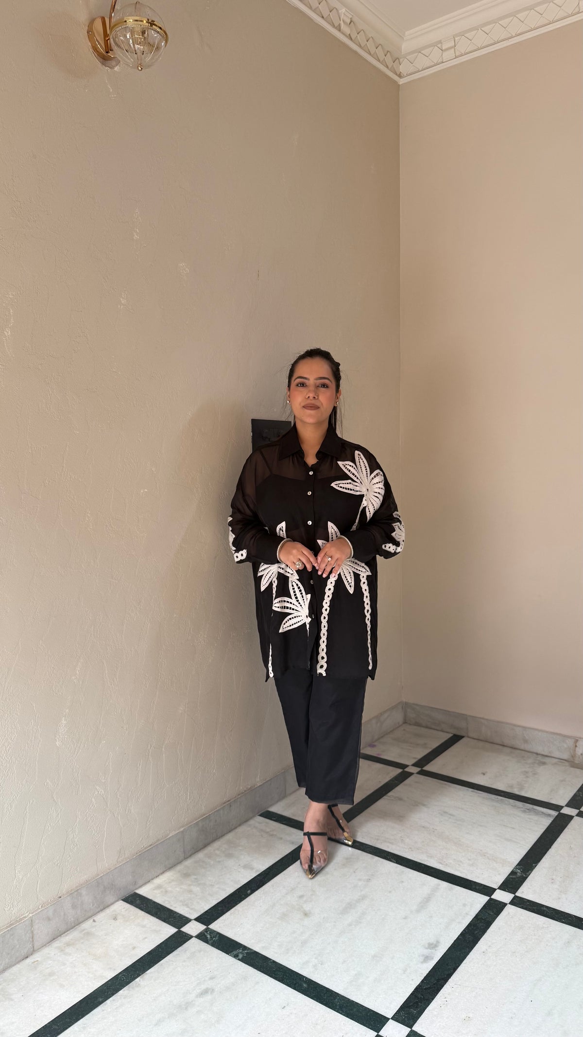 Thread Embroidered Coord Set in Luxe Satin Silk Fabric