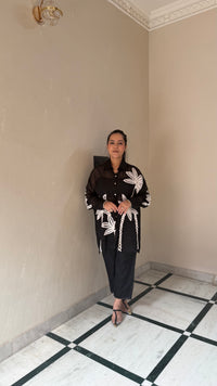 Thread Embroidered Coord Set in Luxe Satin Silk Fabric