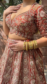 Pure Raw Silk Dori & Thread Embroidered Lehenga with Pearl, Sequin & Stone Detailing