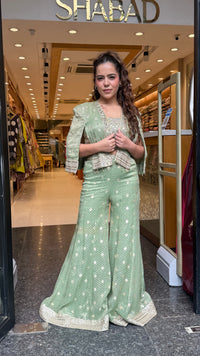 Banarsi Shimmer Indo-Western Set with Handwork Mirror Jacket | Upto Size 40