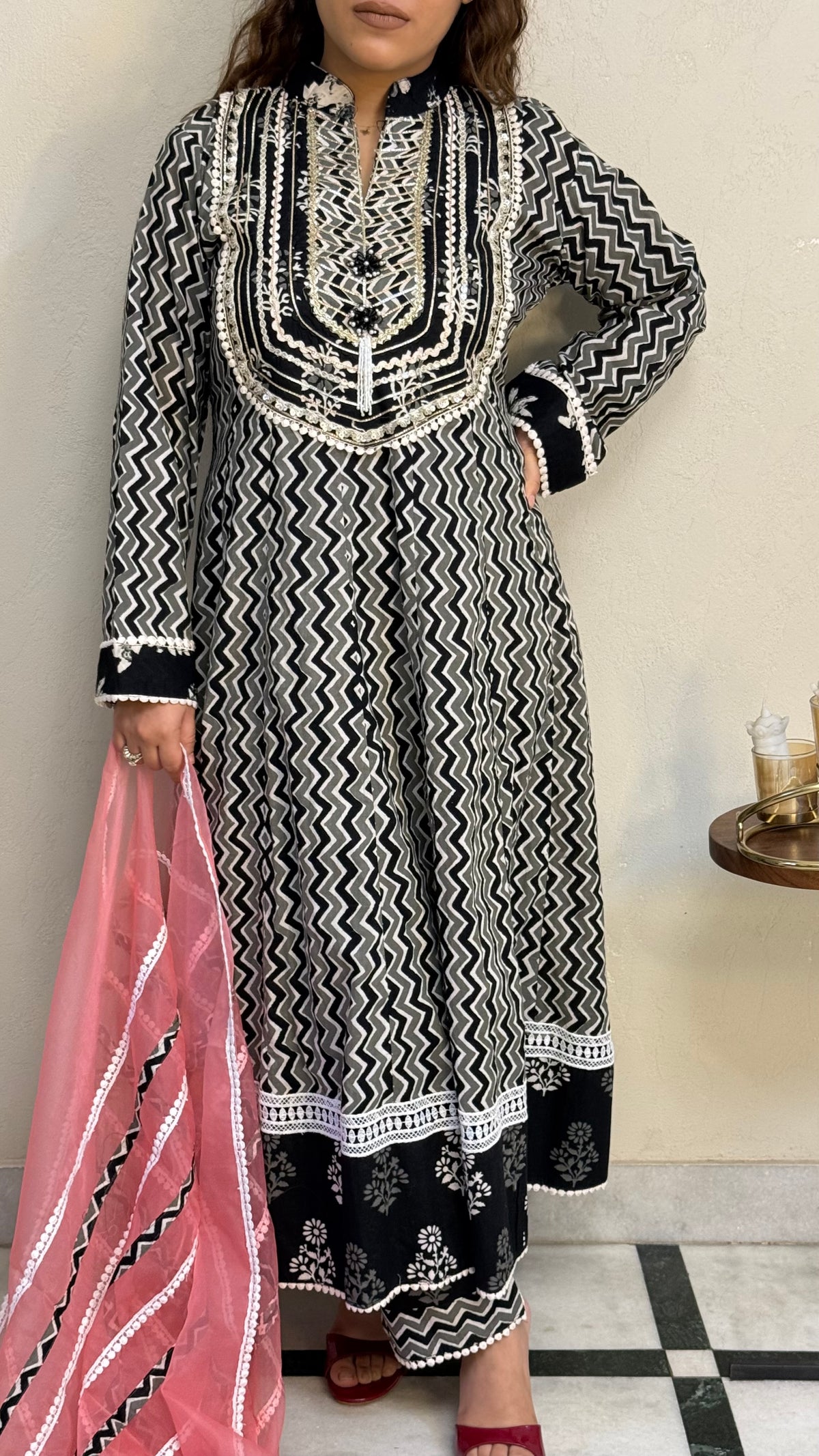 Batik Print Cotton Anarkali Suit Set for Women