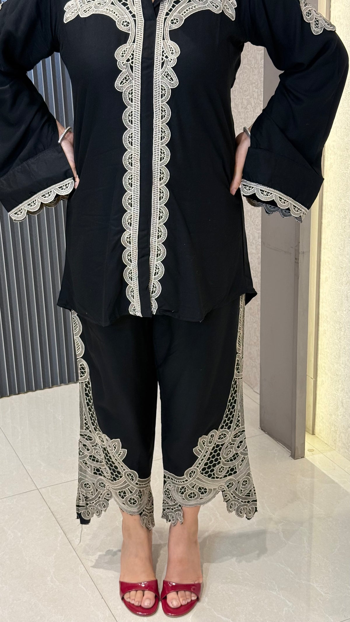 Muslin Thread Embroidered Coord Set For Women