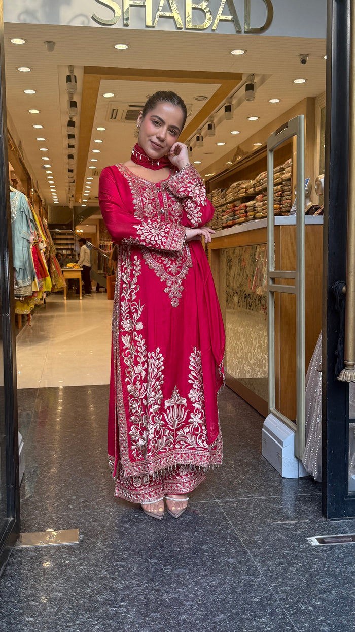Chinon Embroidered Suit Set with Beads & Thread Work ( delivery 10-15 September)