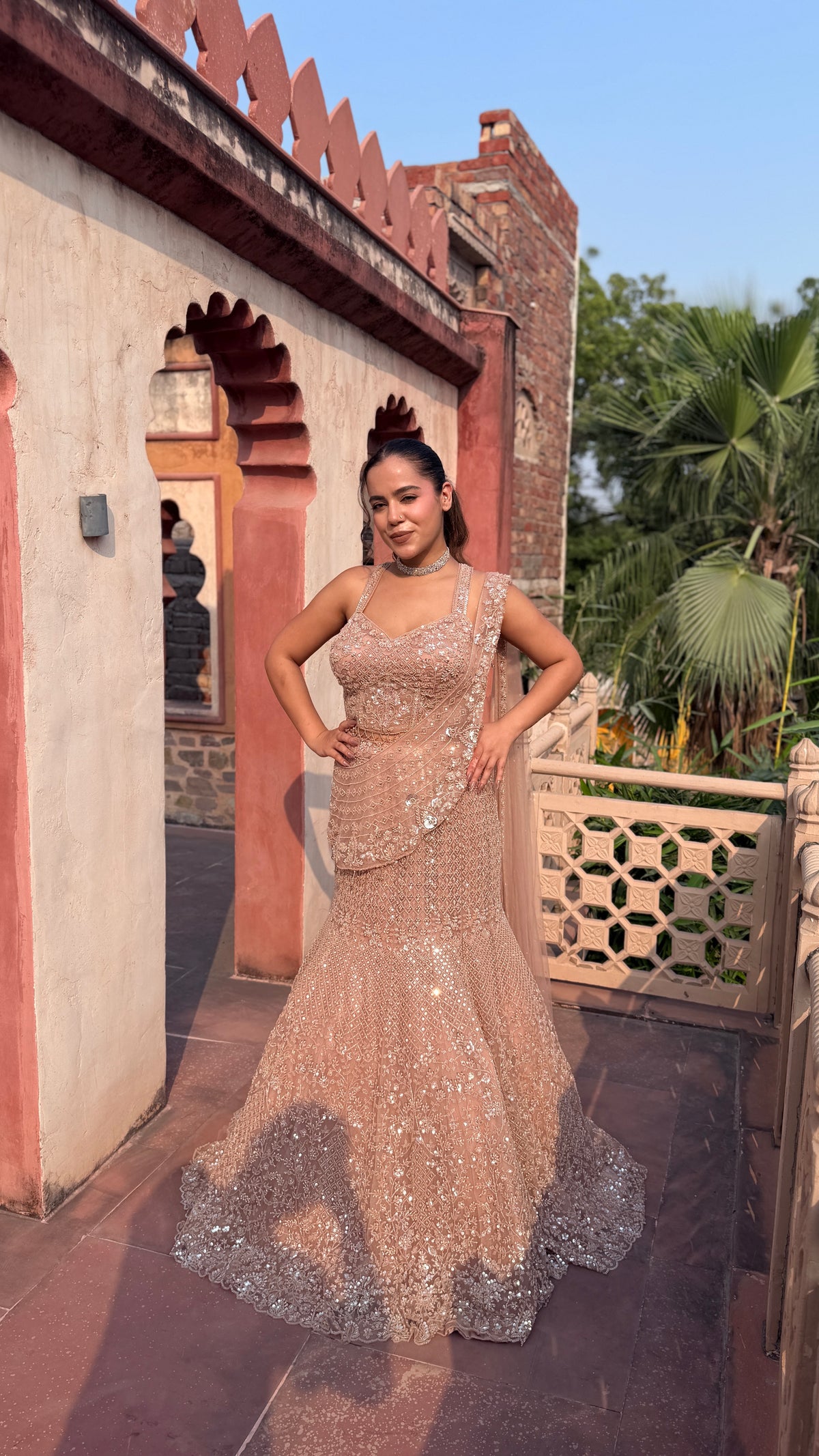 Fish-Cut Lehenga with Beads, Pearls & Sequin Work | Designer Lehenga