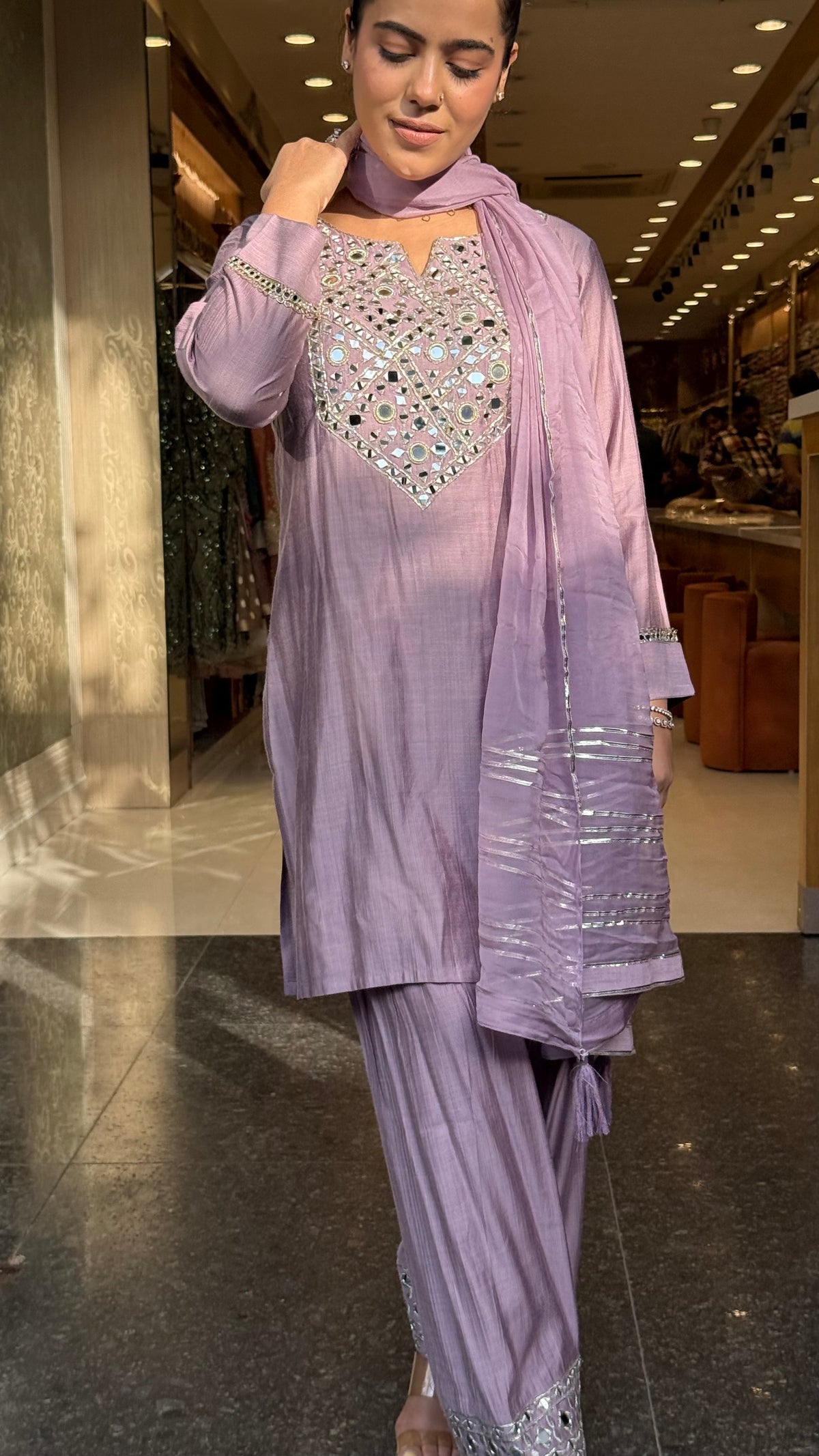 Budget Friendly Maheshwari Cotton Suit with Mirror Work |