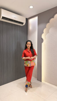 Brush Print Co-ord Set with Hand Embroidery