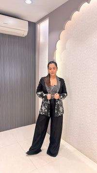 Black Sequin Handwork Silk Blouse with Jacket