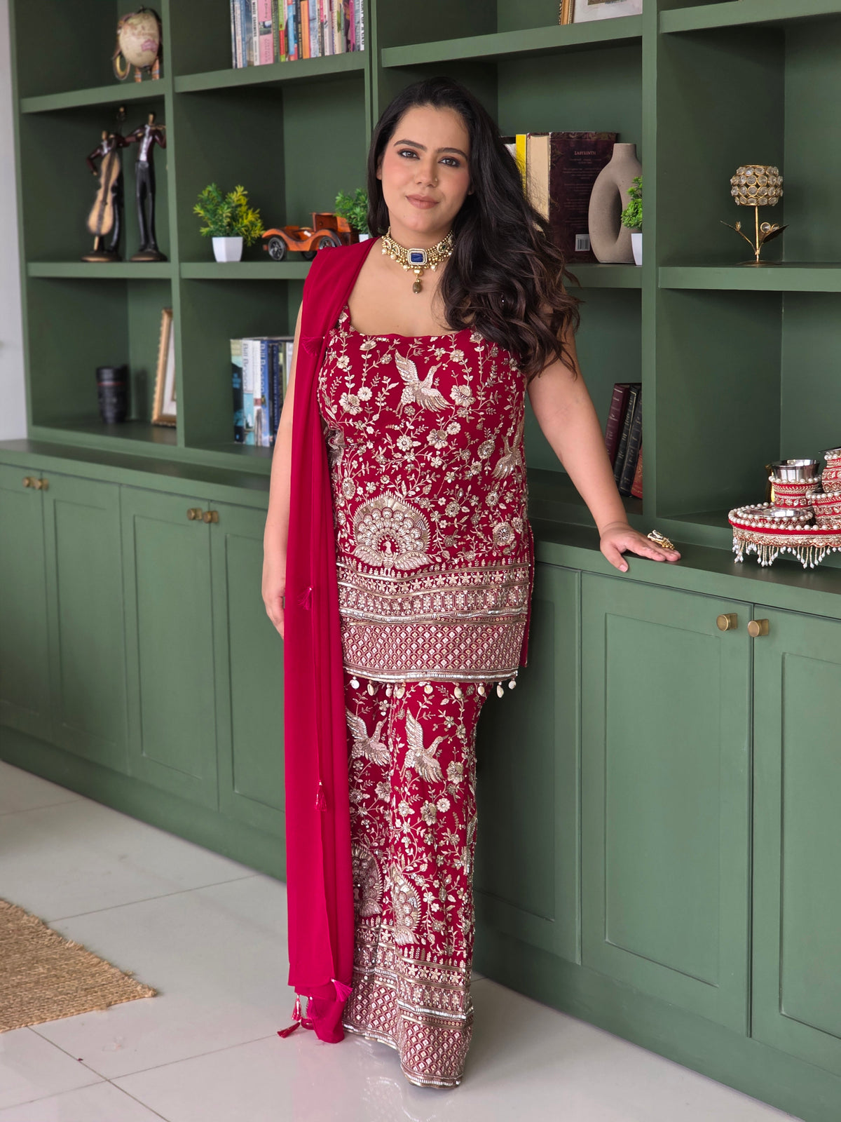 Georgette Thread Embroidery Outfit with Mirror Detailing