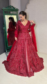 Long jacket lehenga.. pearls cutdana sequin stones work