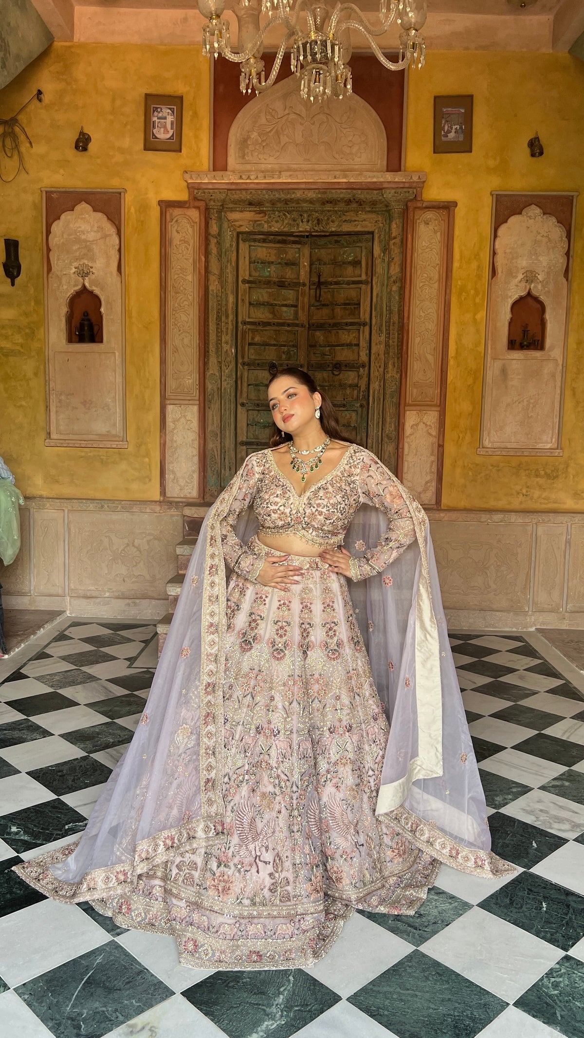 Elegant Soft Organza Lehenga with Thread Embroidery, Dori Work, Cutdana Sequins & Pearl Detailing