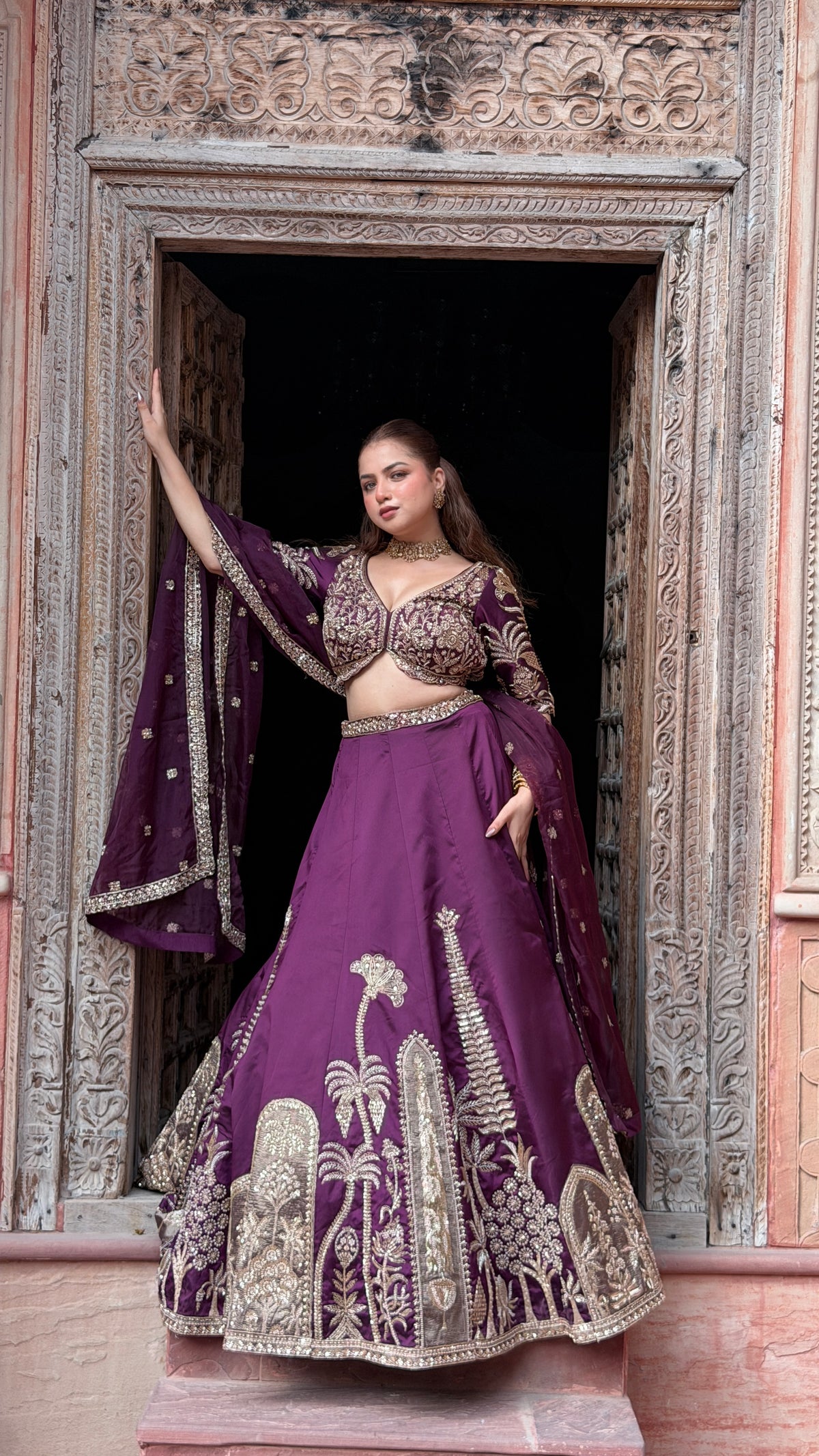 Designer Tafta Silk Lehenga with Thread Embroidery, Beads, Sequins & Pearl Work