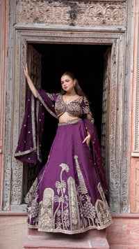 Designer Tafta Silk Lehenga with Thread Embroidery, Beads, Sequins & Pearl Work