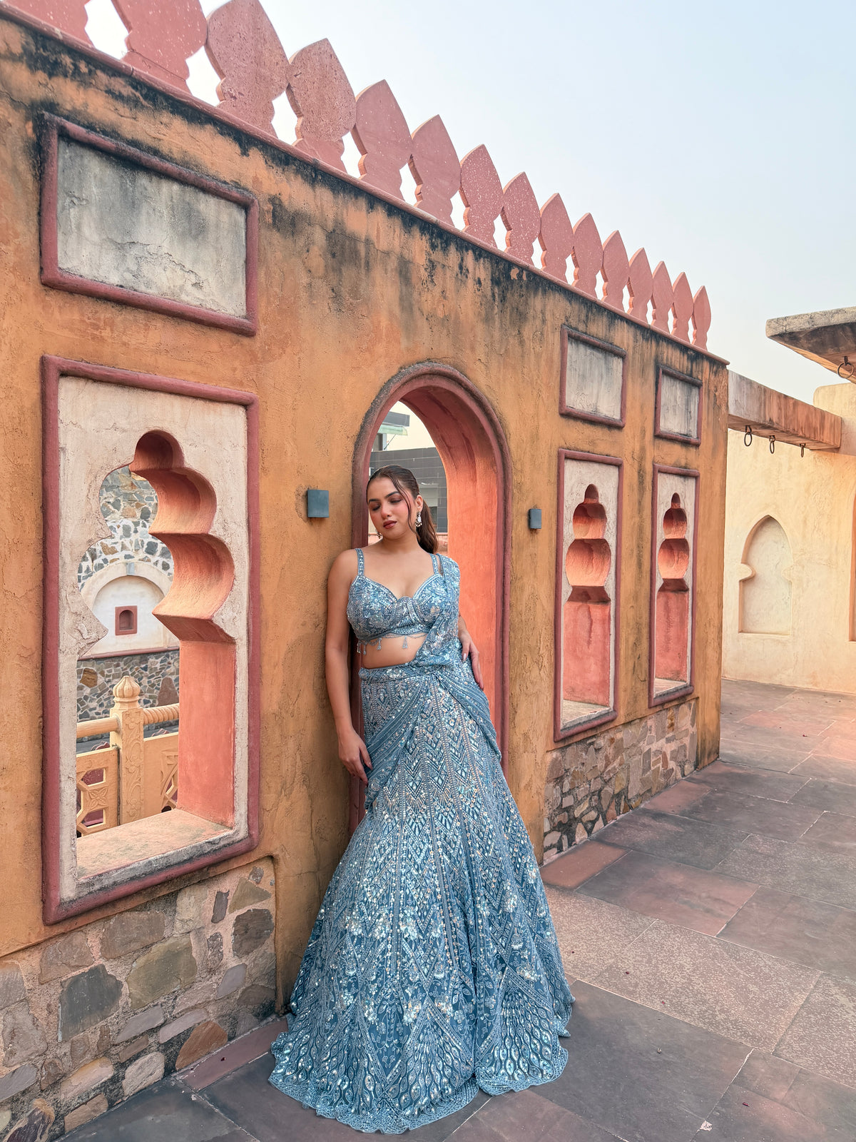 Sequin & Cutdana Handwork Fish-Cut Lehenga