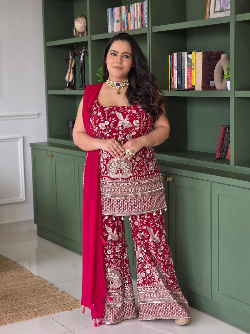Georgette Thread Embroidery Outfit with Mirror Detailing