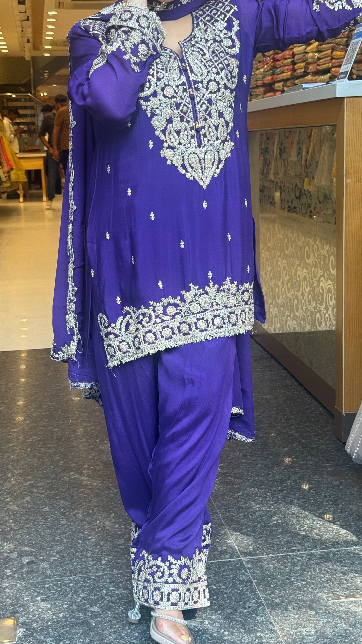 Designer Chinon Suit Set with Dori & Sequin Work
