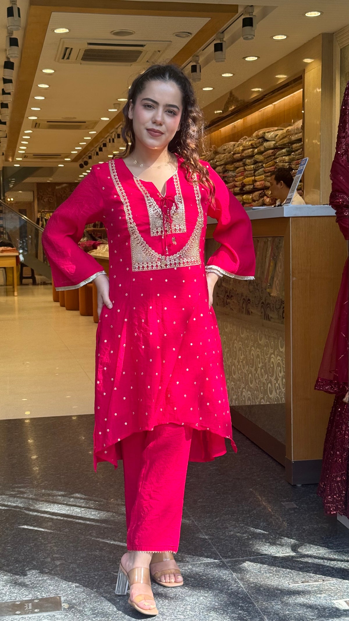 Mul Chanderi Co-ord Set with Badla & Sequin Work